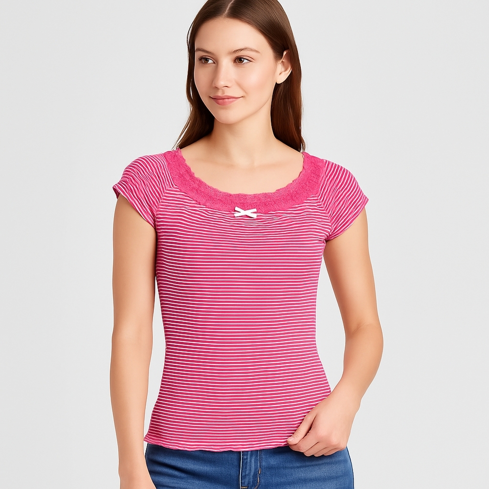 Hot Tempered Y2K Pink Striped Cap Sleeve Top Size Medium